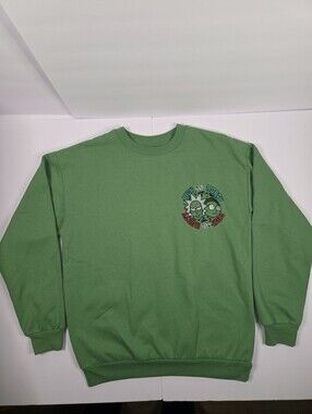 Rick and Morty Green Embroidered Graphic Crewneck Sweatshirt approx Medium
